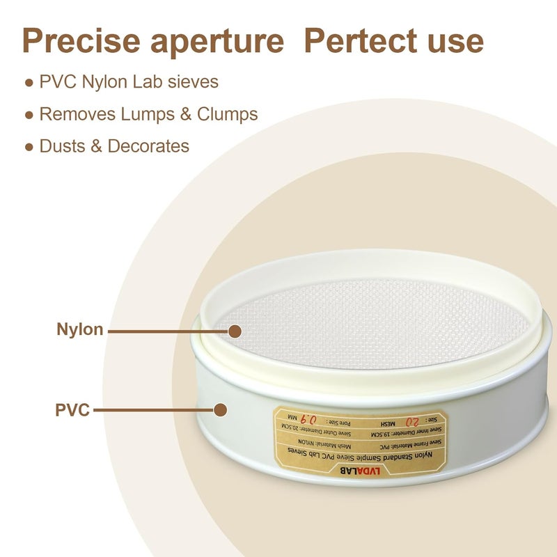 LVDALAB PVC Nylon Lab Sieve 20 Mesh(0.9mm), 7.9Inch(20cm) Diameter Sample Sifter Strainer for Industrial Lab Home - Image 5